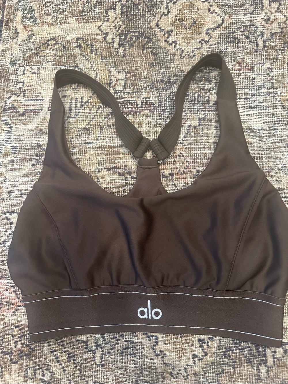 ALO Yoga Brown Racerback Sports Bra with Logo Band